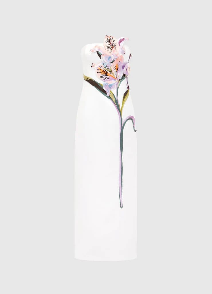 Rayna Appliqué Floral Maxi Dress - Lily Print in Snow