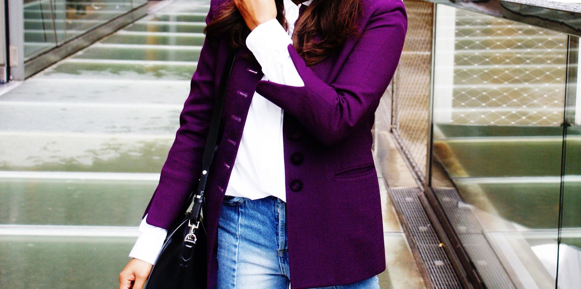 Sachini wearing a purple Dior vintage jacket
