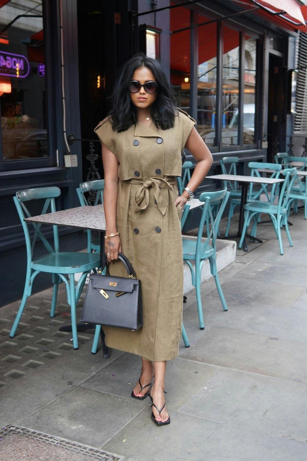 Sachini wearing a Massimo Dutti Limited Edition Trench dress in Brown