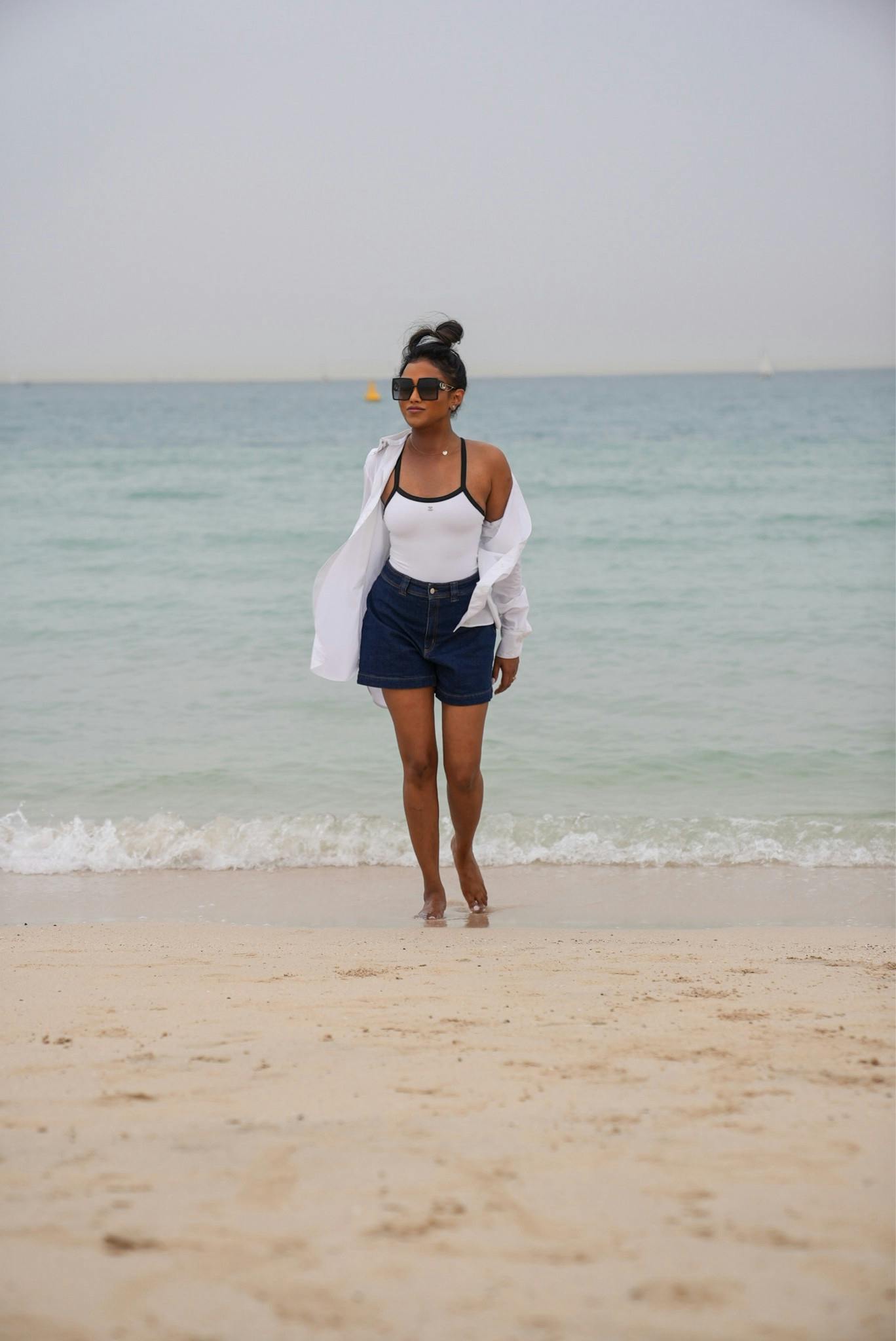 White swimsuit, Chanel swim, beach outfit, swimwear, bikini, Dubai outfit, holiday outfit