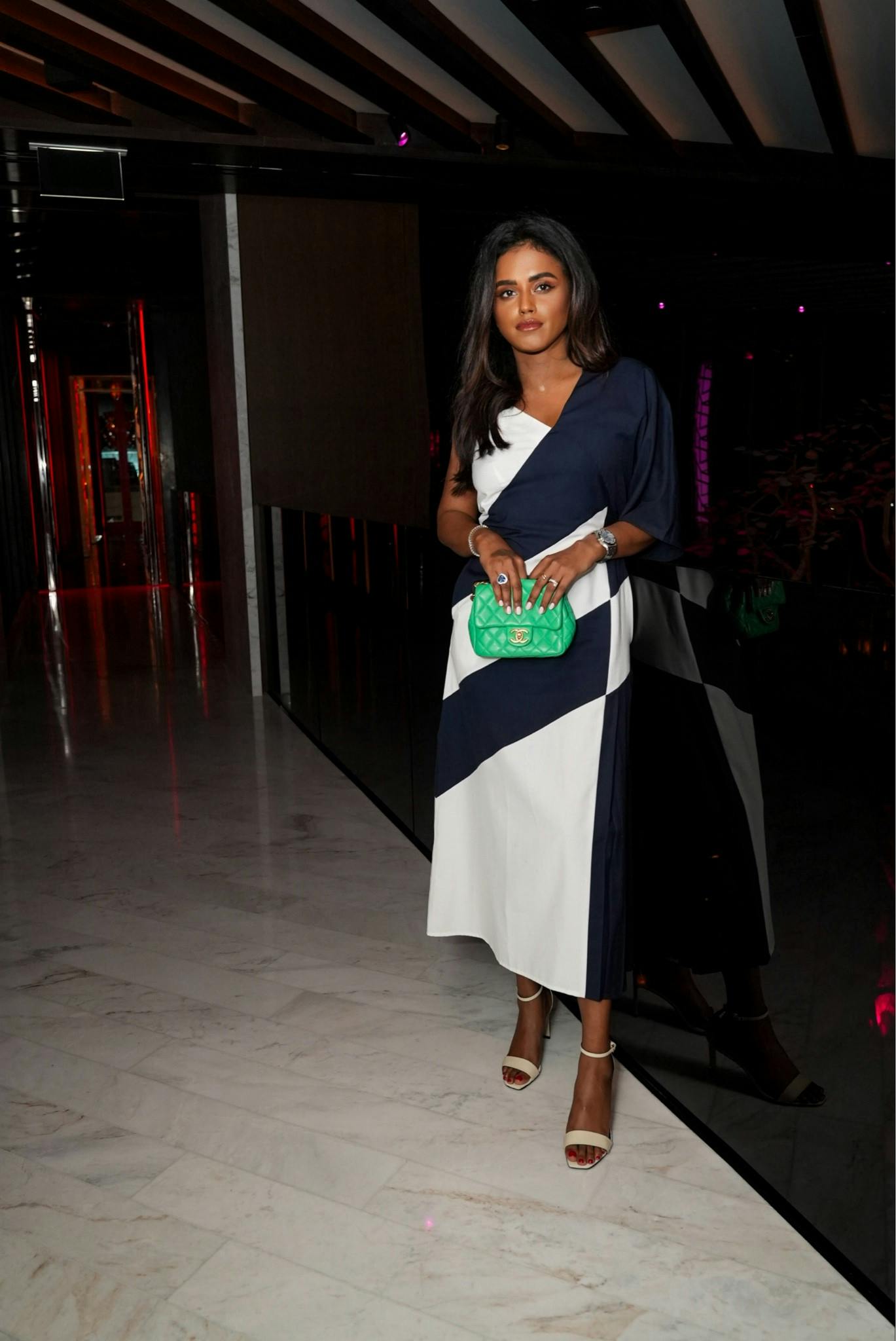 Date night dress, green Chanel bag, YSL heels, Dubai style, Dubai outfit